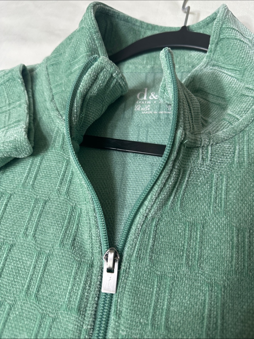 Denin & Co Mint/Sage Green Quarter-Zip Textured Pullover Sweater Size LP - Picture 15 of 15
